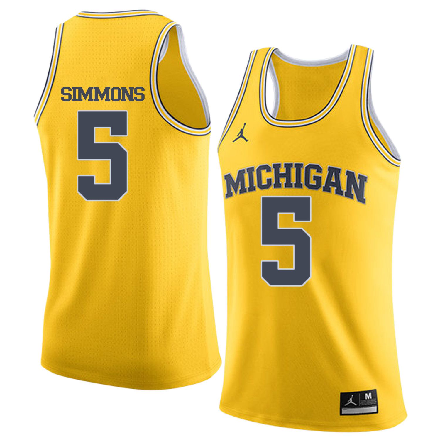 Men Jordan University of Michigan Basketball Yellow 5 Simmons Customized NCAA Jerseys